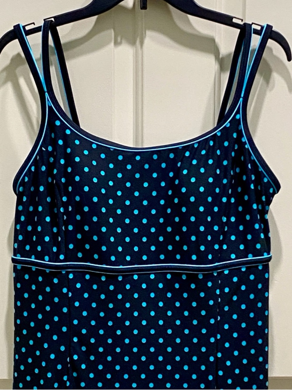 Le Cove Black Turquoise Polka Dot SZ 16 Pin-up Style High Waist Swimsuit Dress - Picture 3 of 10